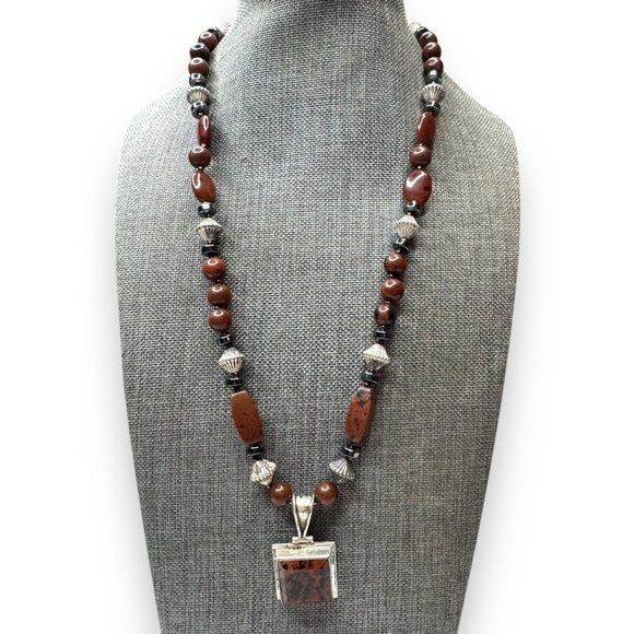 Sterling Silver Jasper Necklace With Toggle Clasp 20" - Picture 1 of 4